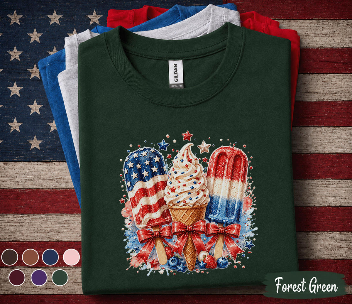 Patriotic Ice Cream Shirt, 4th of July Popsicle Tee, Red White Blue Dessert Shirt, Independence Day Summer Party Forth of July Top