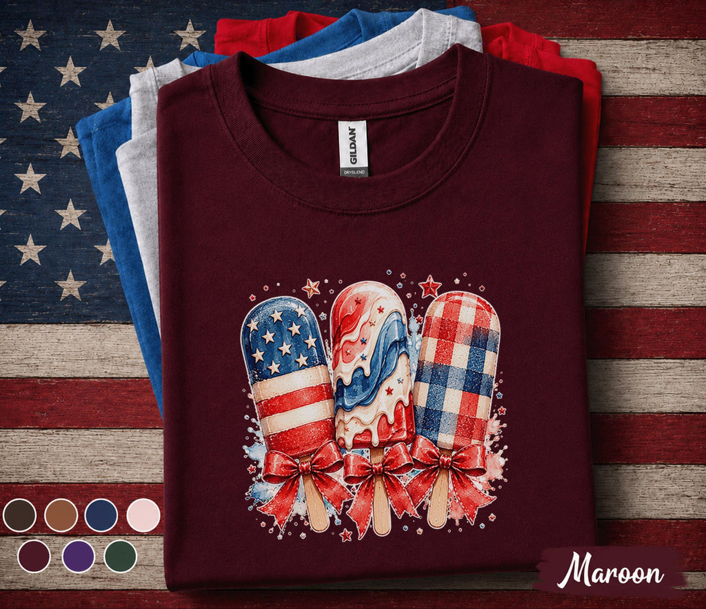 Patriotic Popsicle Shirt, 4th of July Ice Cream Tee, Red White Blue Summer Shirt, Independence Day Dessert Lover Forth of July Top