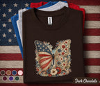 Patriotic Butterfly Shirt, 4th of July Floral Butterfly Tee, Vintage American Flag Shirt, Independence Day Women Forth of July Top