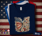 Patriotic Butterfly Shirt, 4th of July Floral Butterfly Tee, Vintage American Flag Shirt, Independence Day Women Forth of July Top