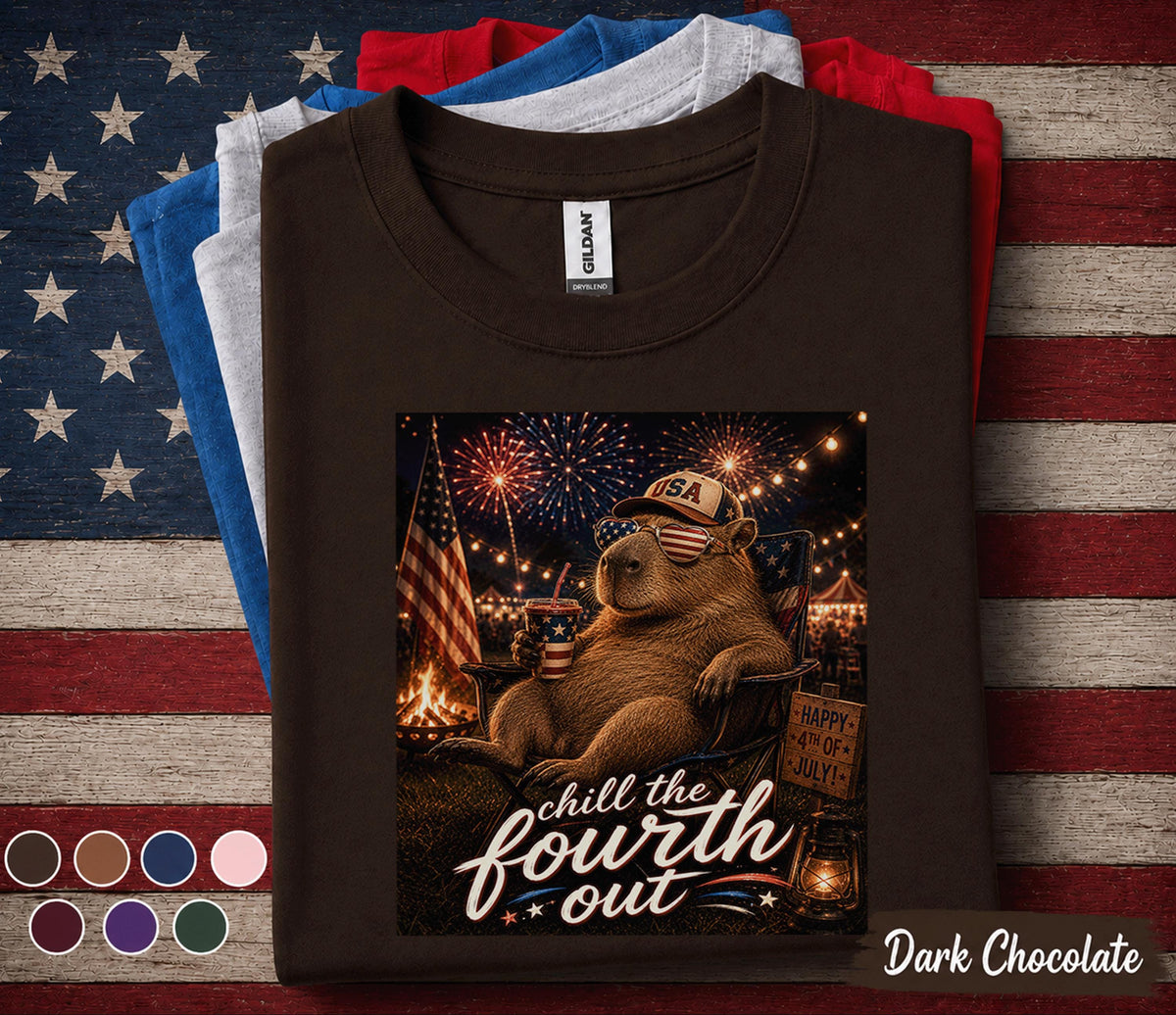 Chill The Fourth Out Capybara Shirt, Funny 4th of July Capybara Tee, Patriotic USA Animal Shirt Fireworks Independence Day Top Forth of July