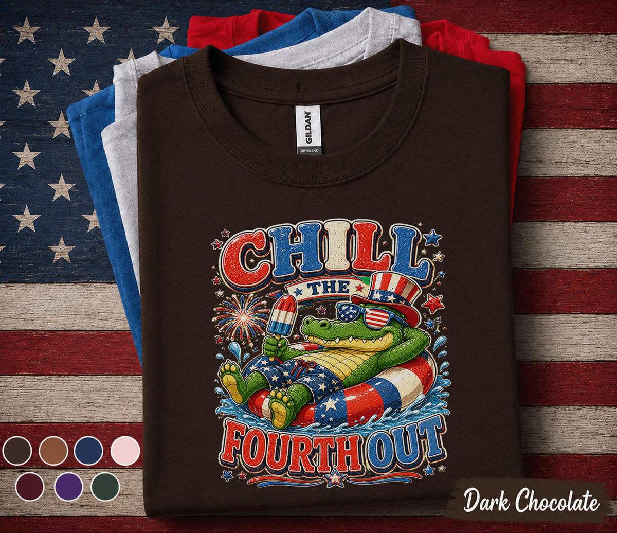 Chill The Fourth Out Alligator Shirt, Funny 4th of July Gator Tee, Patriotic USA Crocodile Shirt, Independence Day Pool Party Forth of July