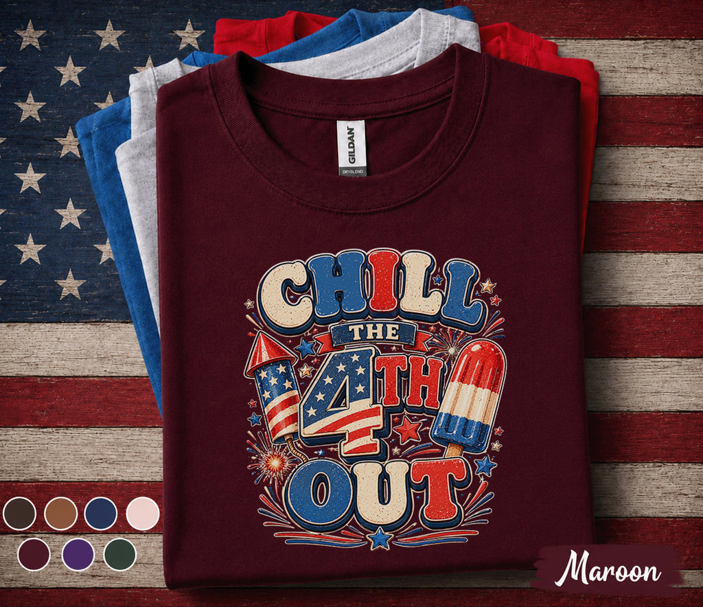Chill The 4th Out Shirt, Funny 4th of July Popsicle Tee, Patriotic Independence Day Shirt, Red White Blue Summer Holiday Top Forth of July