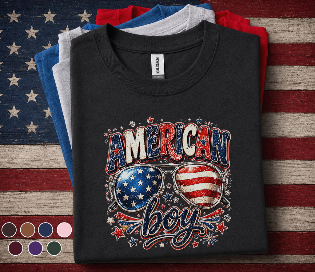 American Boy 4th of July Shirt, Patriotic Sunglasses Tee