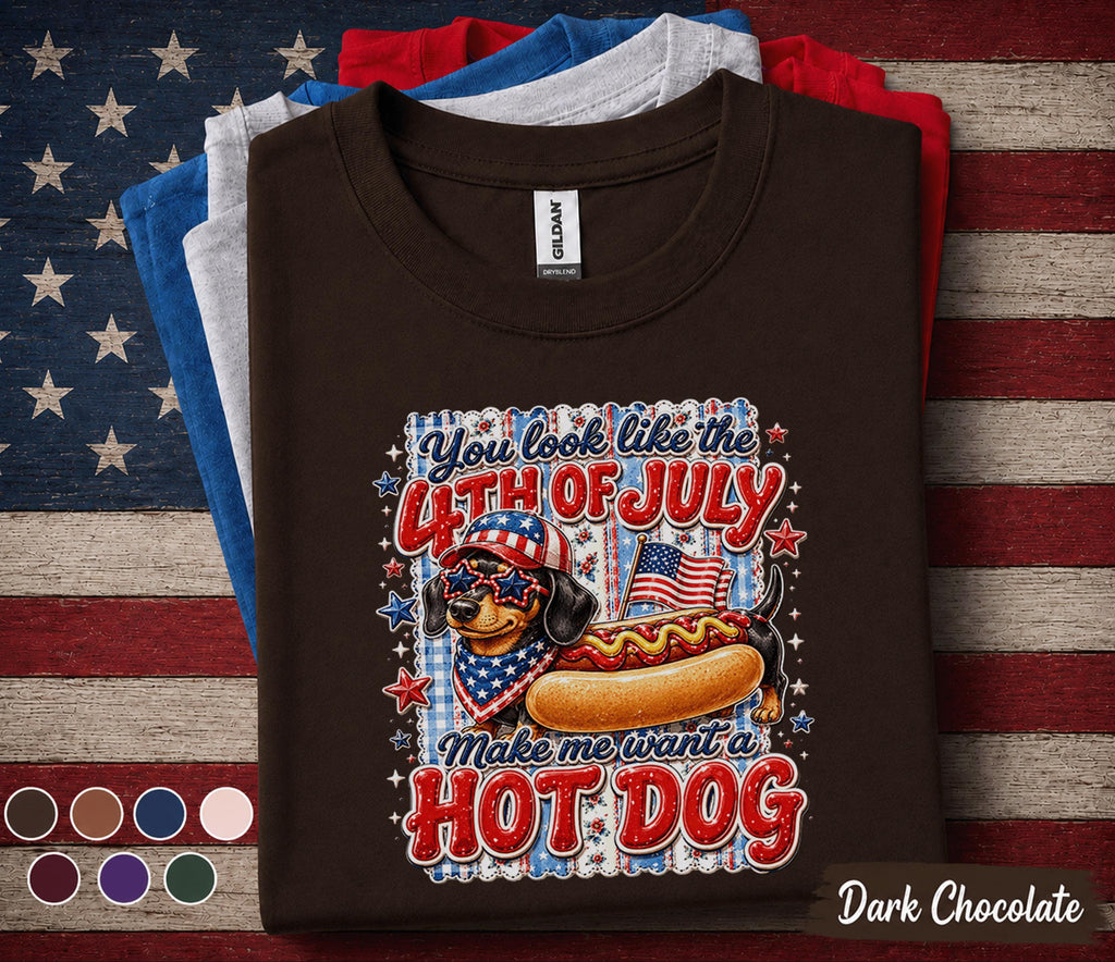 You Look Like The 4th of July Hot Dog Shirt, Patriotic Dachshund Tee, Funny Wiener Dog Independence Day Shirt, USA Party Gift Forth of July