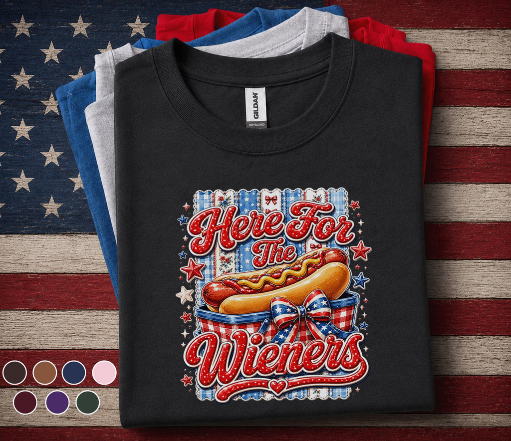 Here For The Wieners Shirt, Funny 4th of July Hot Dog Tee