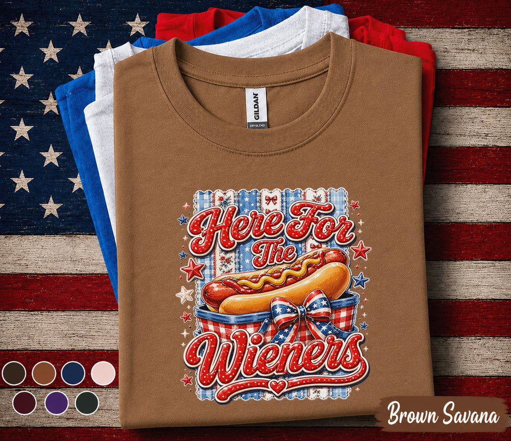 Here For The Wieners Shirt, Funny 4th of July Hot Dog Tee, Patriotic BBQ Party Shirt, Red White Blue Independence Day Top Forth of July