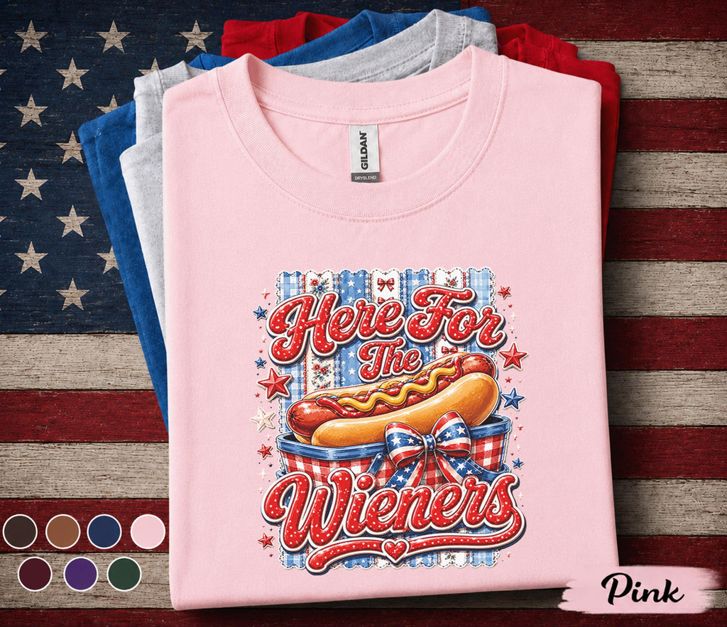 Here For The Wieners Shirt, Funny 4th of July Hot Dog Tee, Patriotic BBQ Party Shirt, Red White Blue Independence Day Top Forth of July