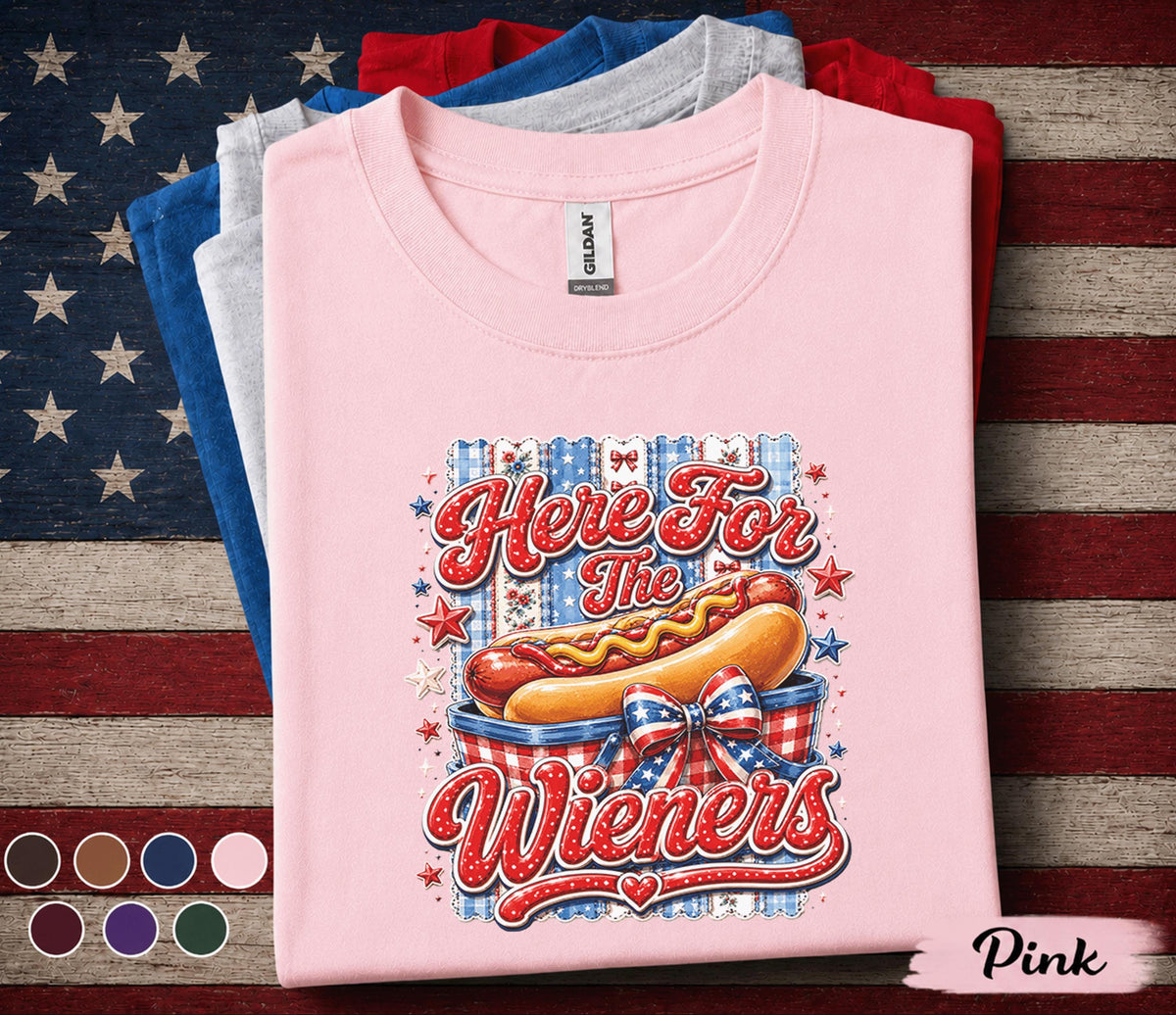 Here For The Wieners Shirt, Funny 4th of July Hot Dog Tee, Patriotic BBQ Party Shirt, Red White Blue Independence Day Top Forth of July