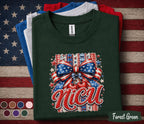 Patriotic Nica Shirt, 4th of July Cherry Bow Tee, Red White Blue Independence Day Shirt, American Pride Celebration Top Forth of July