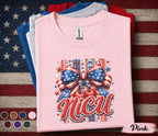 Patriotic Nica Shirt, 4th of July Cherry Bow Tee, Red White Blue Independence Day Shirt, American Pride Celebration Top Forth of July