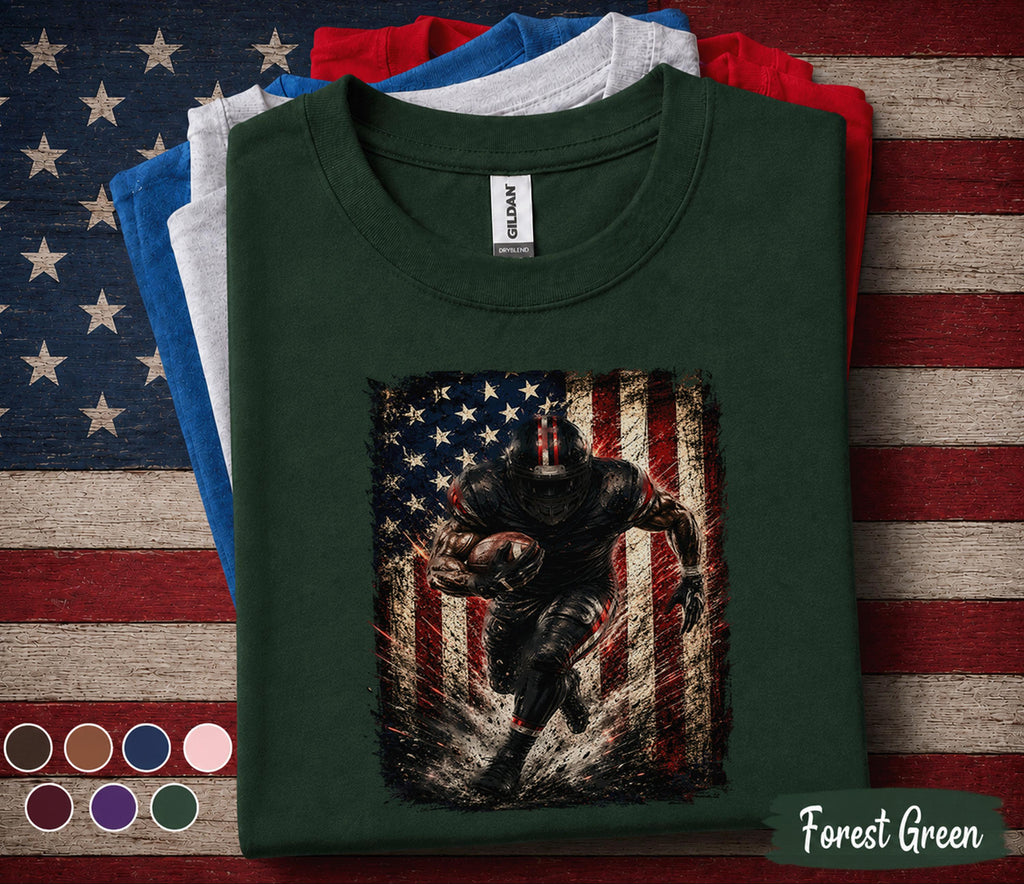 Patriotic Football Player Shirt, 4th of July Football Tee, American Flag Sports Shirt, USA Football Fan Gift, Top Forth of July Football