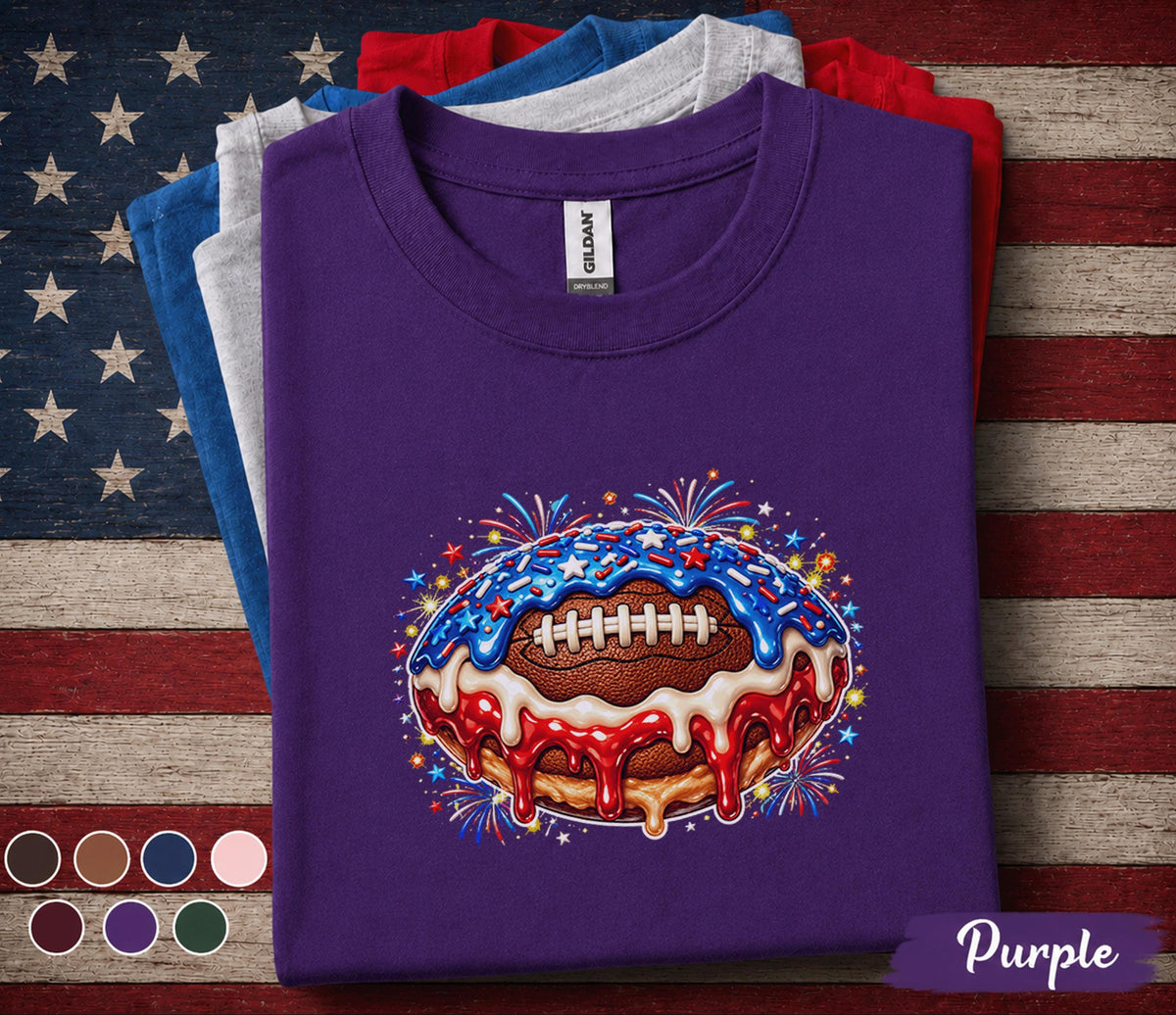 Patriotic Football Drip Shirt, 4th of July Football Fan Tee, American Flag Football Dessert Shirt, USA Sports Lover Gift Top Forth of July