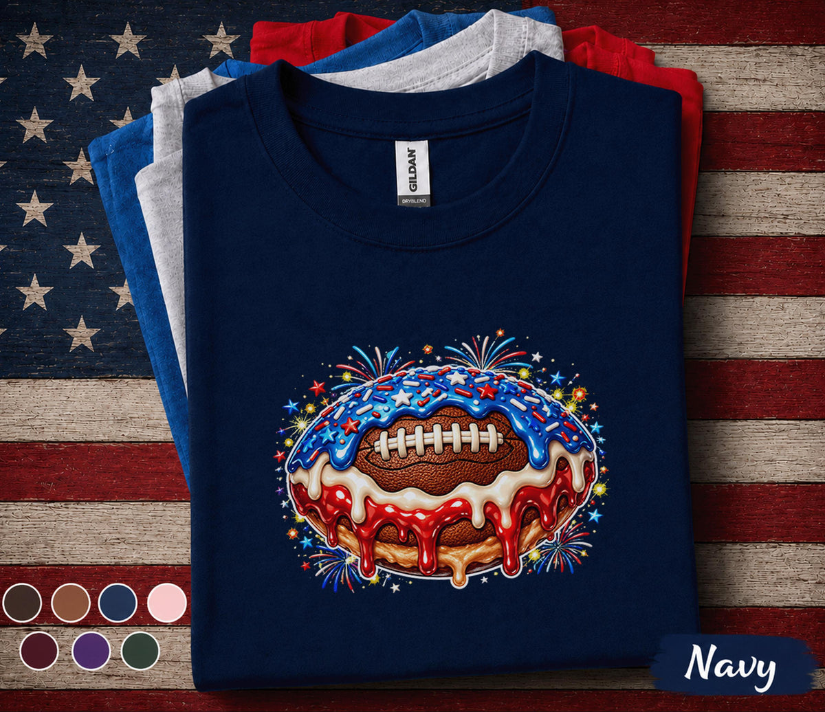 Patriotic Football Drip Shirt, 4th of July Football Fan Tee, American Flag Football Dessert Shirt, USA Sports Lover Gift Top Forth of July