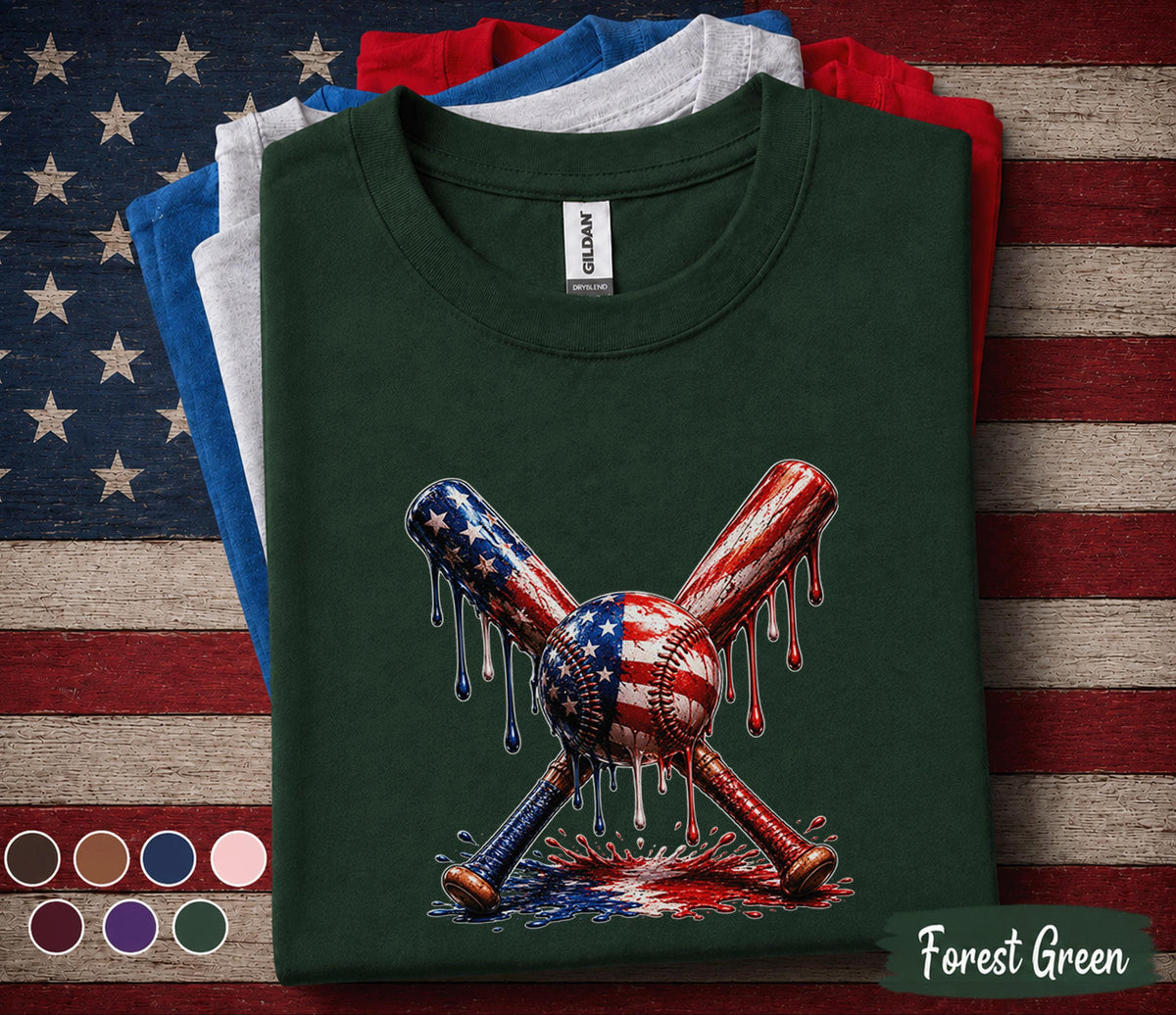 Patriotic Baseball Shirt, Forth of July Kids Youth Boy American Flag Baseball Drip Tee, 4th of July Baseball Shirt, USA Baseball Player Gift