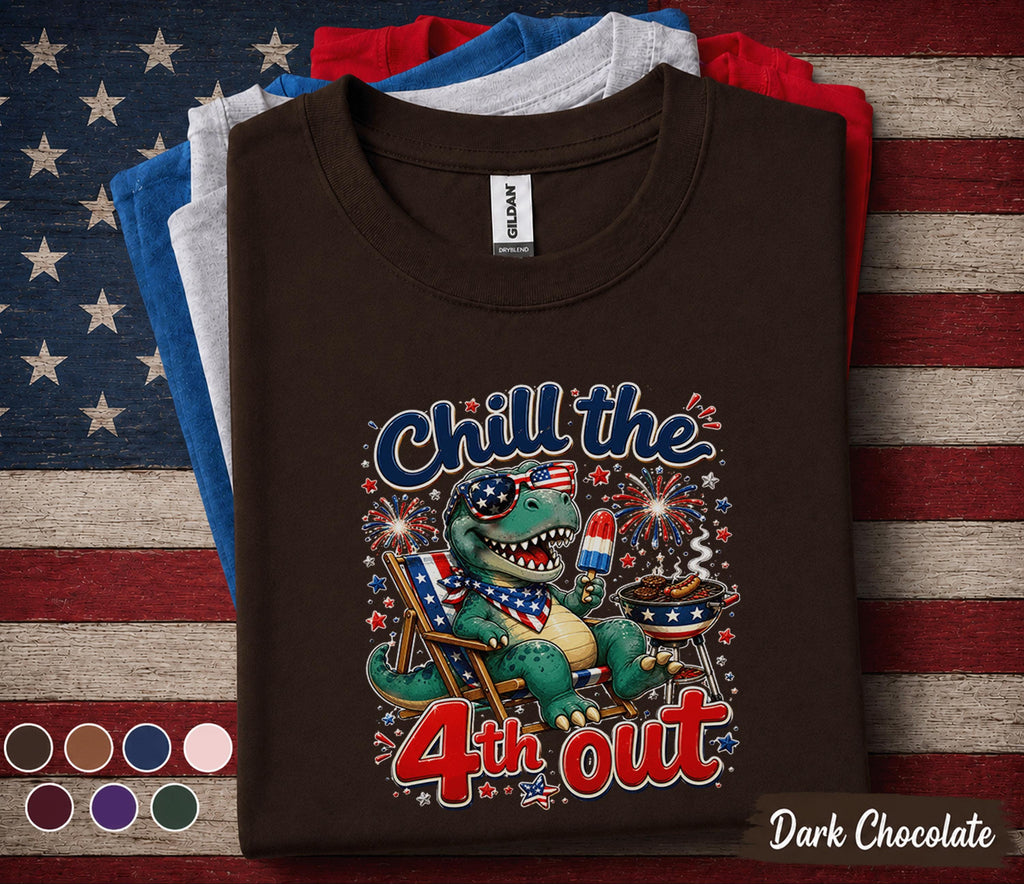 Chill The 4th Out Dinosaur Shirt, Funny 4th Of July T Rex Tee, Patriotic Dino BBQ Shirt, Forth of July Party Outfit, USA Summer Top