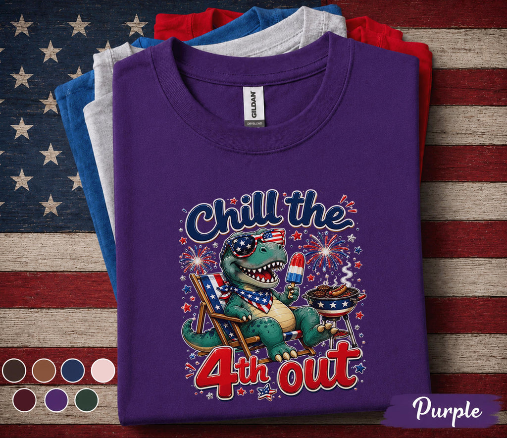 Chill The 4th Out Dinosaur Shirt, Funny 4th Of July T Rex Tee, Patriotic Dino BBQ Shirt, Forth of July Party Outfit, USA Summer Top