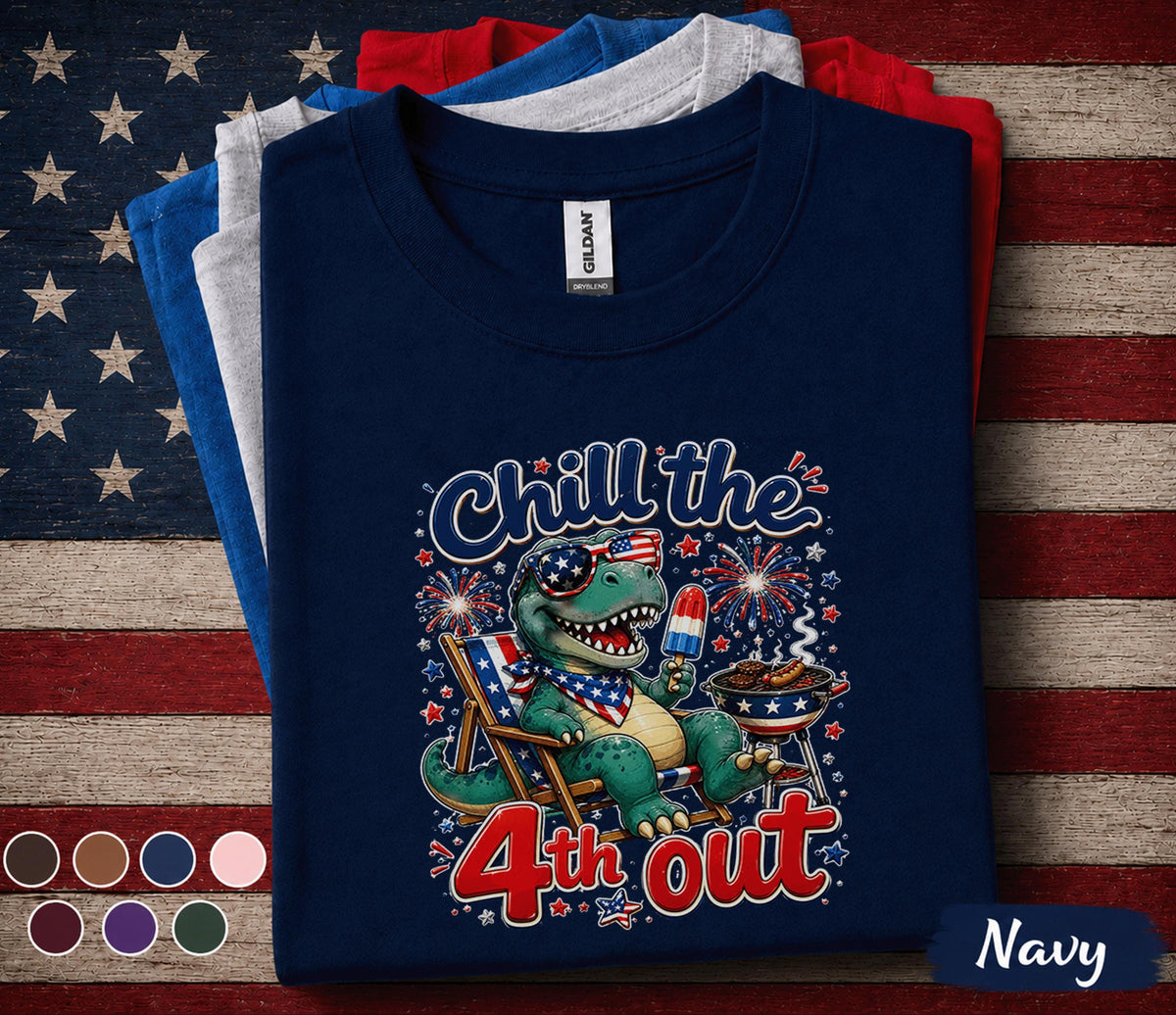 Chill The 4th Out Dinosaur Shirt, Funny 4th Of July T Rex Tee, Patriotic Dino BBQ Shirt, Forth of July Party Outfit, USA Summer Top