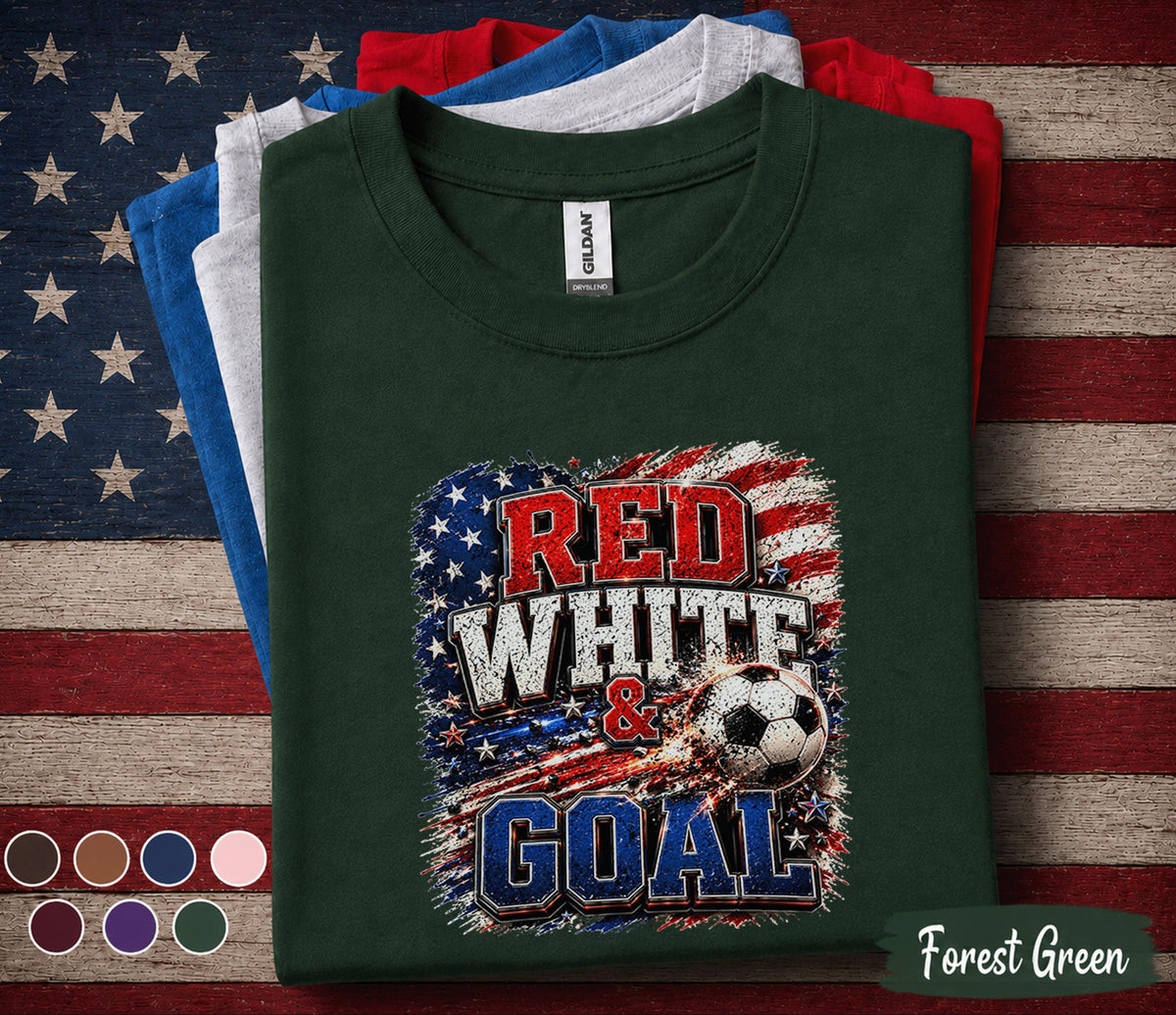 Red White And Goal Soccer Shirt, Patriotic 4th Of July Soccer Tee, USA Football Fan Gift, Independence Day Match Day Shirt Forth of July Boy