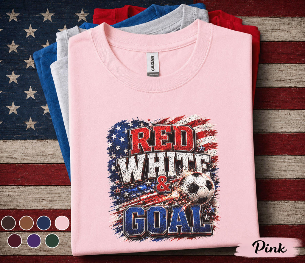 Red White And Goal Soccer Shirt, Patriotic 4th Of July Soccer Tee, USA Football Fan Gift, Independence Day Match Day Shirt Forth of July Boy