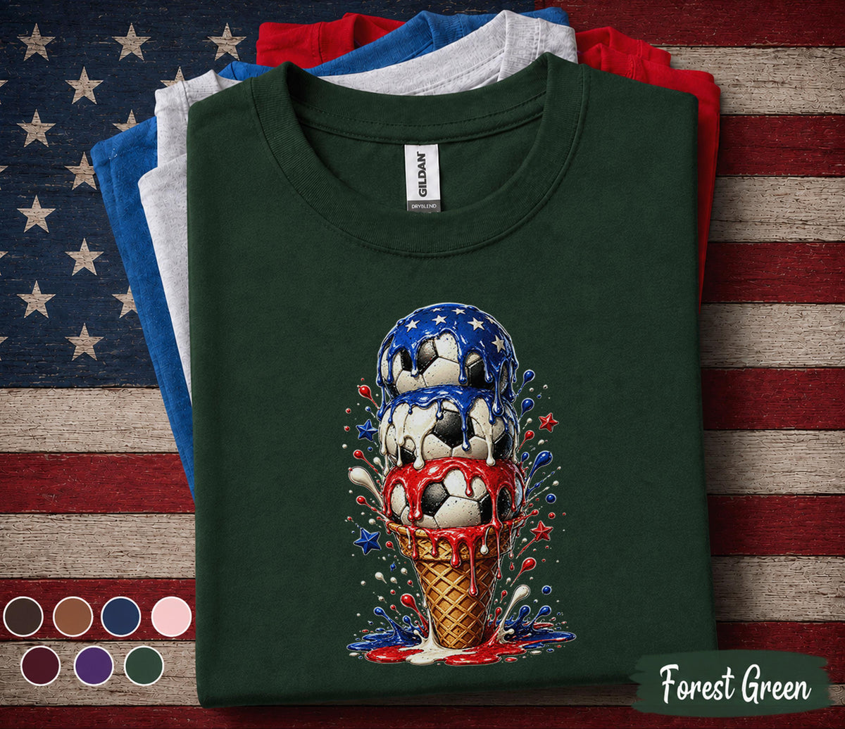 Patriotic Soccer Ice Cream Shirt, 4th Of July Soccer Tee, American Flag Soccer Lover Shirt, USA Independence Day Forth of July