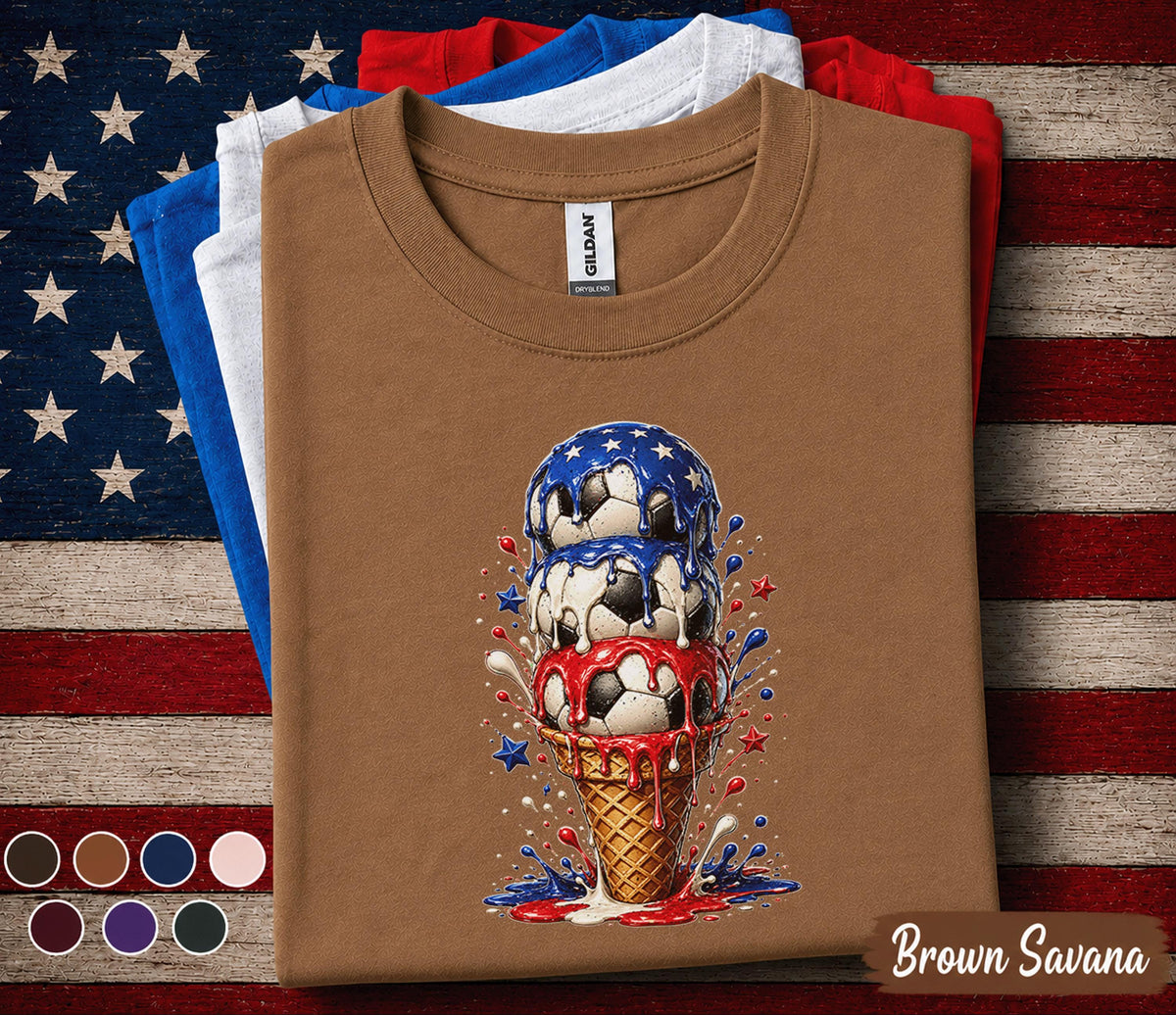 Patriotic Soccer Ice Cream Shirt, 4th Of July Soccer Tee, American Flag Soccer Lover Shirt, USA Independence Day Forth of July