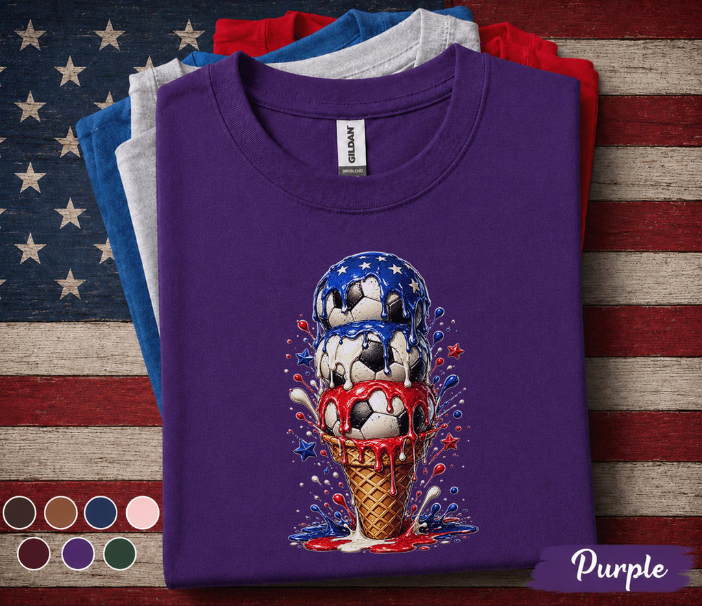 Patriotic Soccer Ice Cream Shirt, 4th Of July Soccer Tee, American Flag Soccer Lover Shirt, USA Independence Day Forth of July