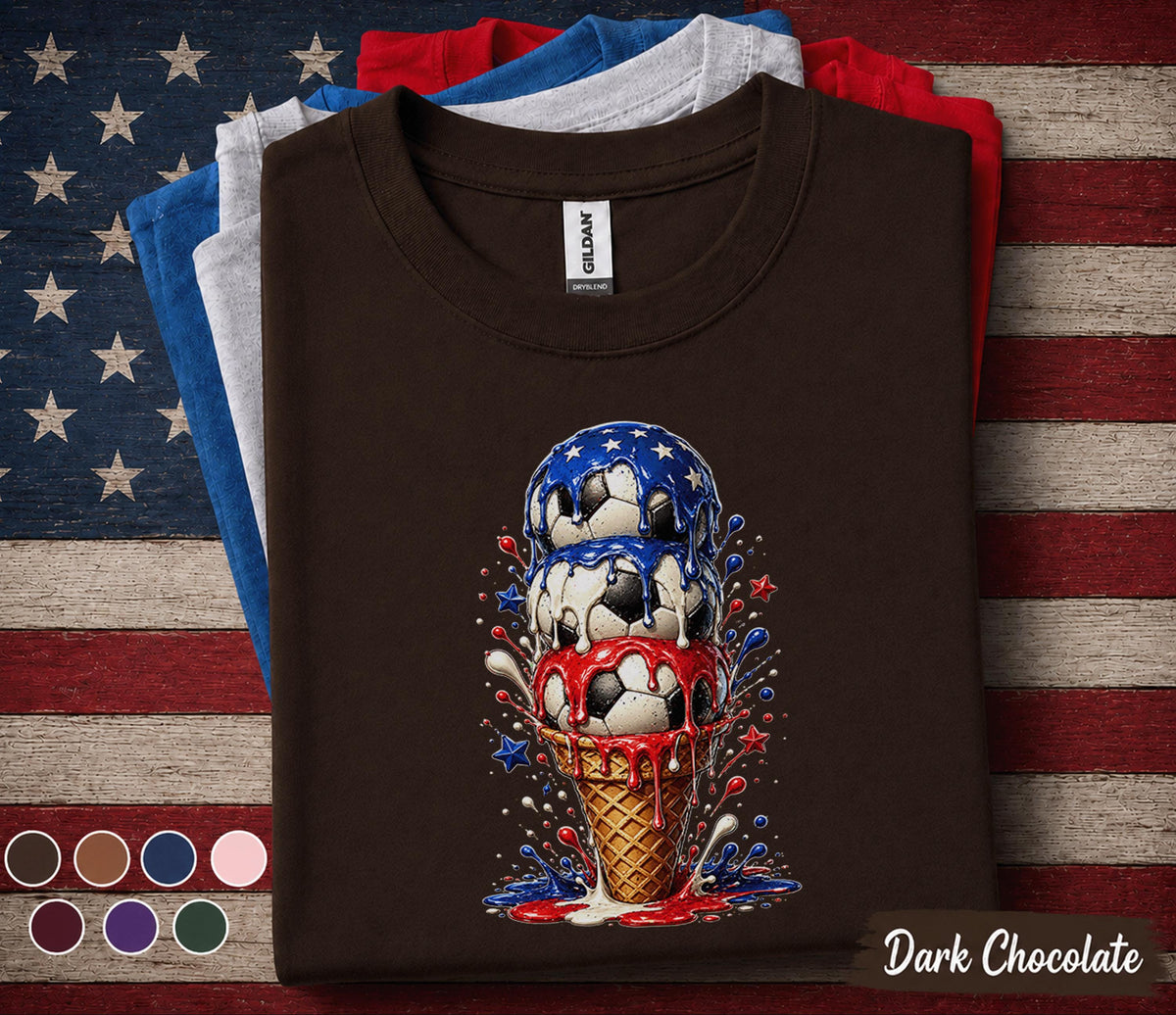 Patriotic Soccer Ice Cream Shirt, 4th Of July Soccer Tee, American Flag Soccer Lover Shirt, USA Independence Day Forth of July
