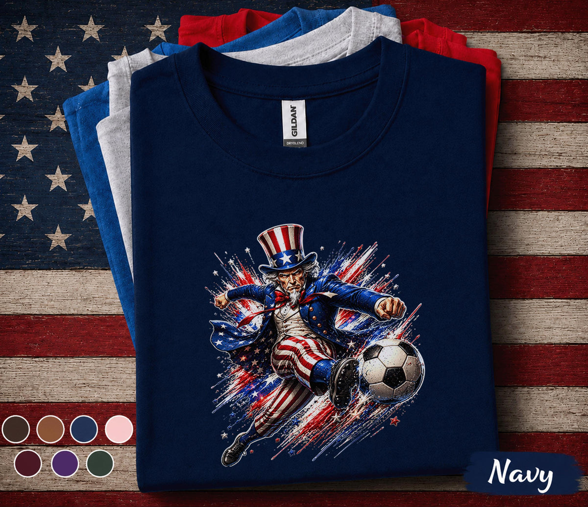 Uncle Sam Soccer Shirt, Patriotic Soccer Player Tee, 4th Of July Soccer Fan Shirt, American Flag Independence Day Sports Top Forth of July