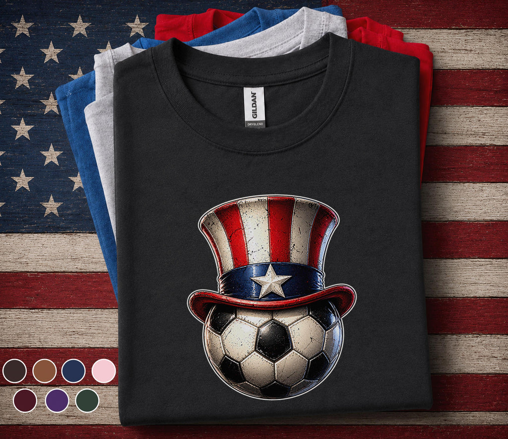 Patriotic Soccer Ball Shirt, Uncle Sam Hat Soccer Tee