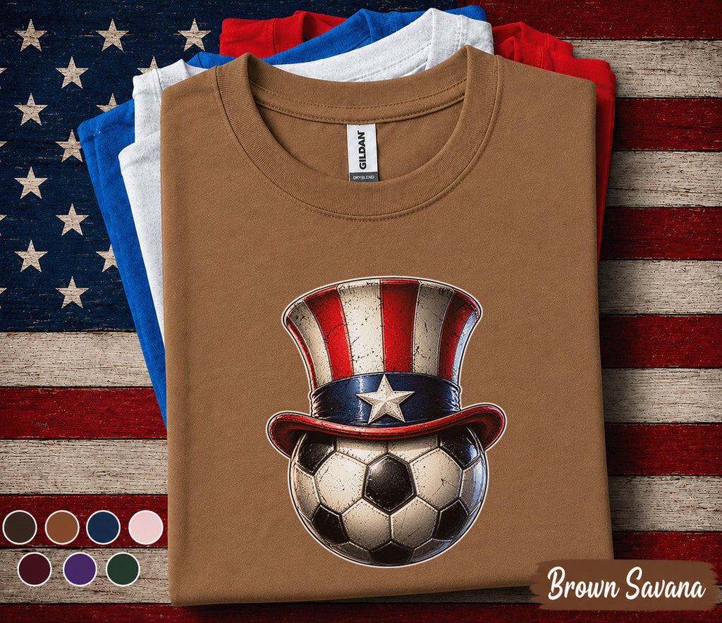 Patriotic Soccer Ball Shirt, Uncle Sam Hat Soccer Tee, 4th Of July Soccer Fan Shirt, American Flag Independence Day Sports Top Forth of July