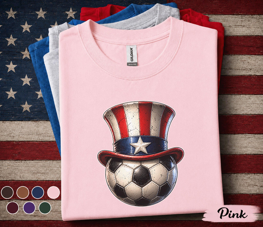 Patriotic Soccer Ball Shirt, Uncle Sam Hat Soccer Tee, 4th Of July Soccer Fan Shirt, American Flag Independence Day Sports Top Forth of July