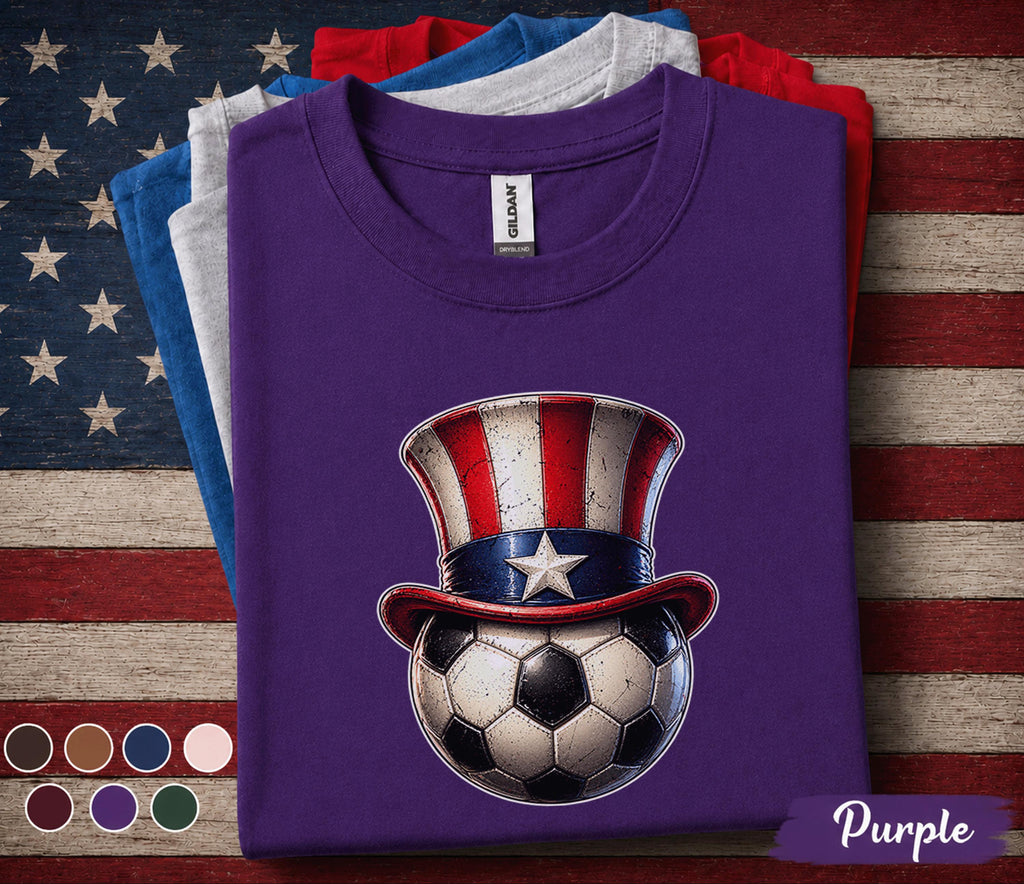 Patriotic Soccer Ball Shirt, Uncle Sam Hat Soccer Tee, 4th Of July Soccer Fan Shirt, American Flag Independence Day Sports Top Forth of July