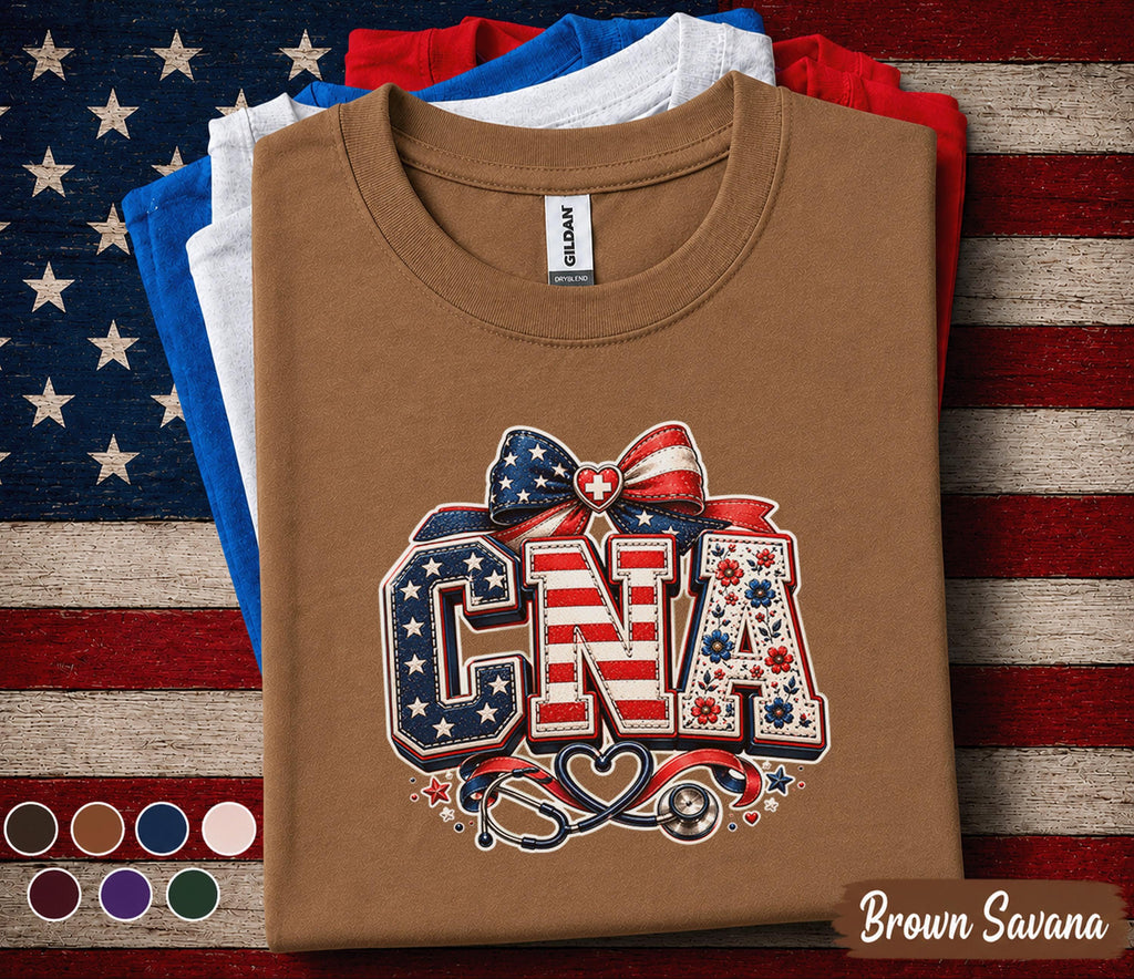 CNA Patriotic Nurse Shirt, Certified Nursing Assistant 4th Of July Tee, American Flag Healthcare Worker Independence Day Gift Forth of July