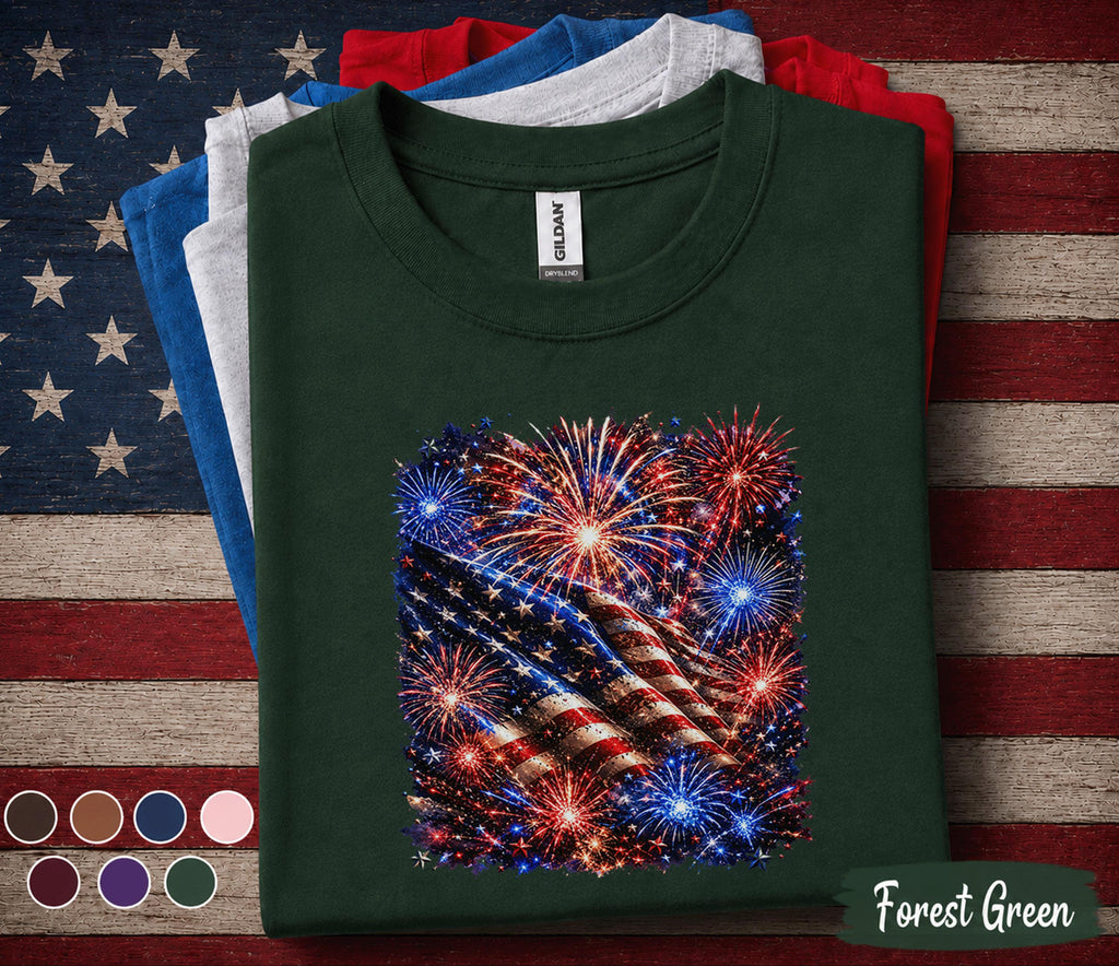 Patriotic American Flag Fireworks Shirt, 4th Of July Independence Day Tee, USA Fireworks Display Shirt, Red White Blue Gift Forth of July