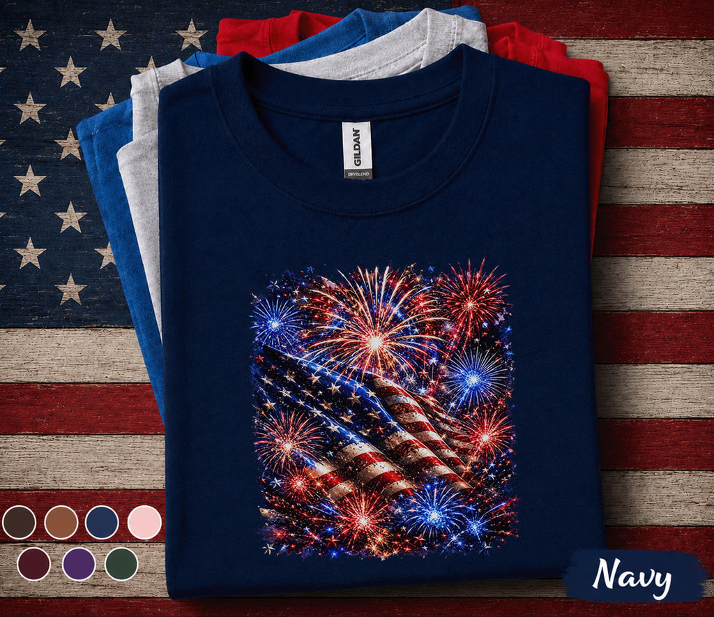 Patriotic American Flag Fireworks Shirt, 4th Of July Independence Day Tee, USA Fireworks Display Shirt, Red White Blue Gift Forth of July