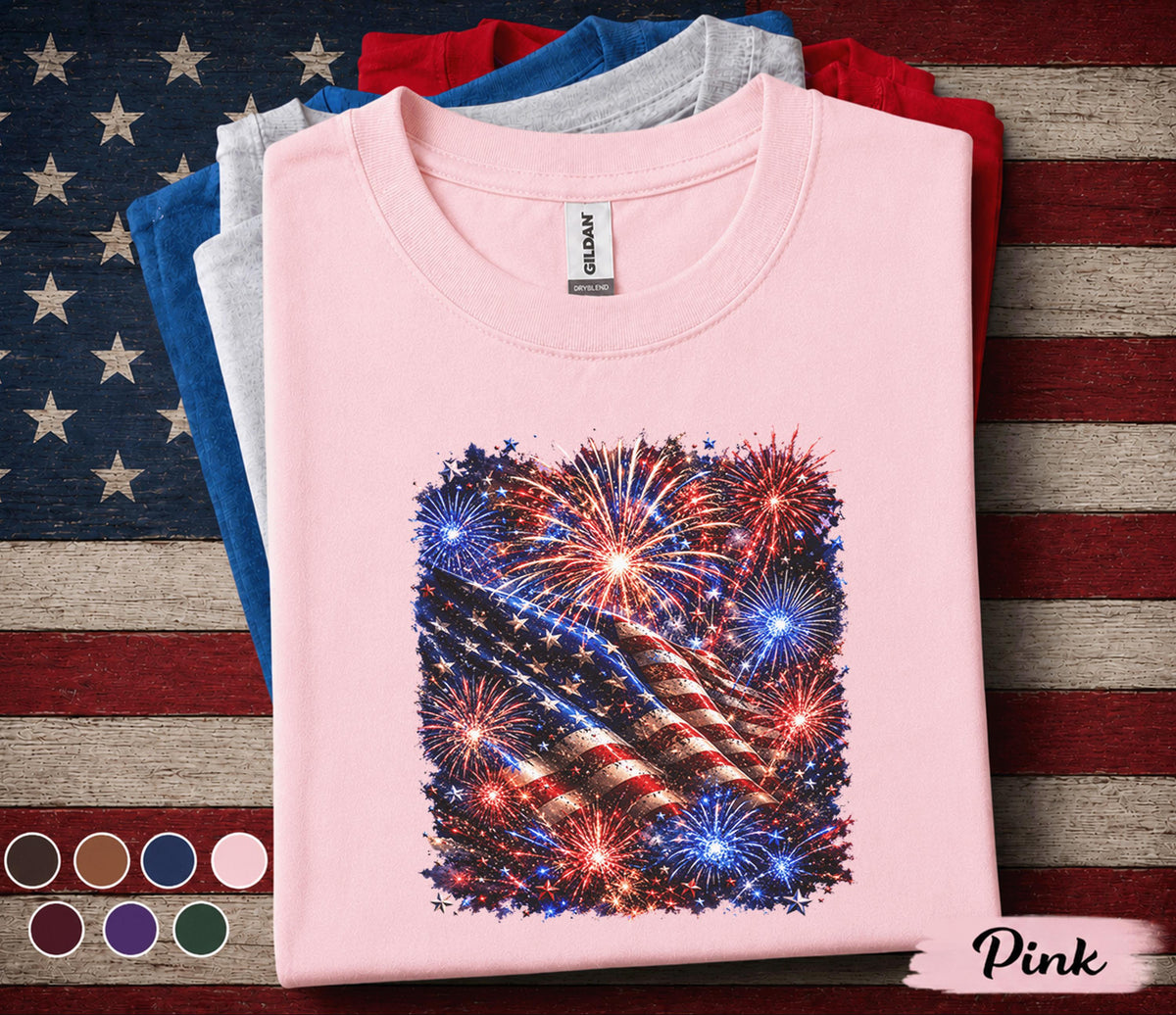 Patriotic American Flag Fireworks Shirt, 4th Of July Independence Day Tee, USA Fireworks Display Shirt, Red White Blue Gift Forth of July