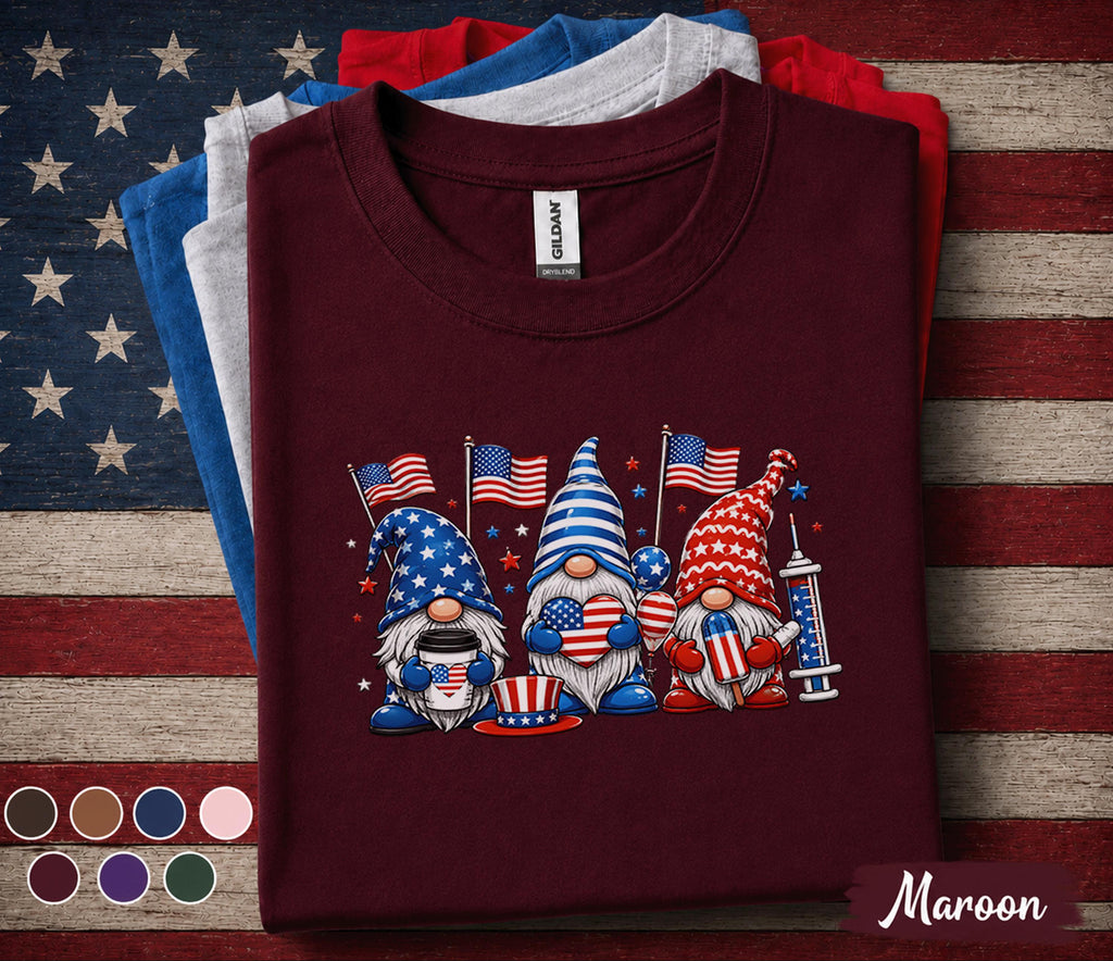Patriotic Nurse Gnome 4th Of July Shirt, American Flag Healthcare Worker Tee, RN CNA Independence Day Gift, Medical Staff USA Forth of July