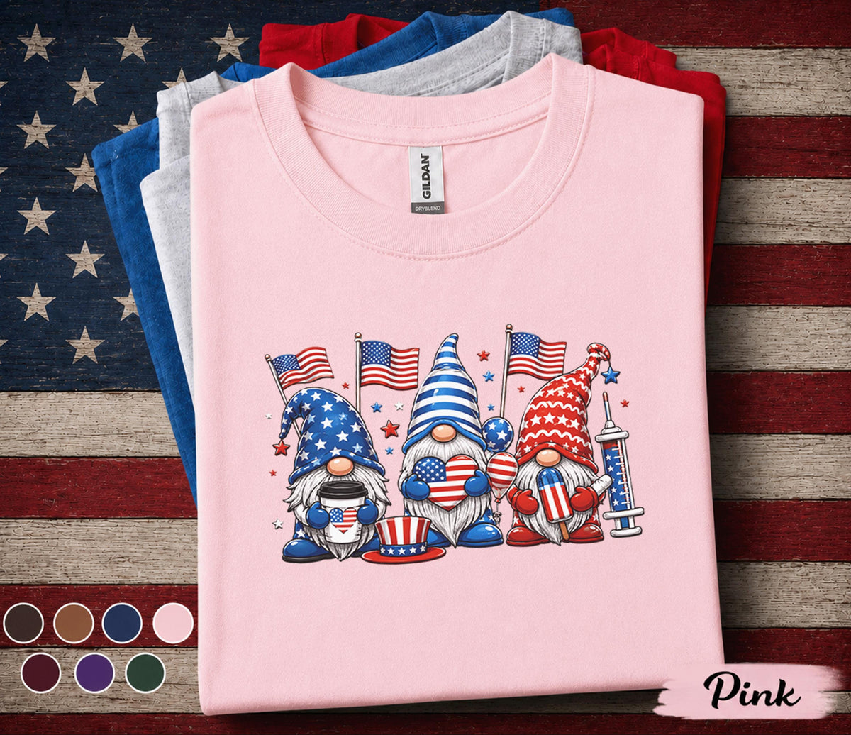 Patriotic Nurse Gnome 4th Of July Shirt, American Flag Healthcare Worker Tee, RN CNA Independence Day Gift, Medical Staff USA Forth of July