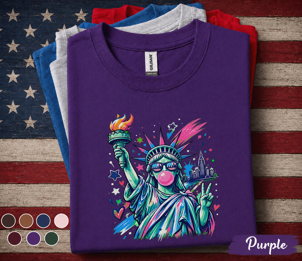 Statue Of Liberty Bubble Gum Shirt, Patriotic 4th Of July Tee, American Independence Day Graphic, USA Freedom Celebration Top Forth of July