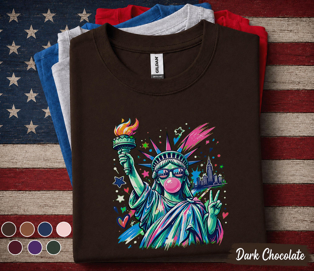 Statue Of Liberty Bubble Gum Shirt, Patriotic 4th Of July Tee, American Independence Day Graphic, USA Freedom Celebration Top Forth of July