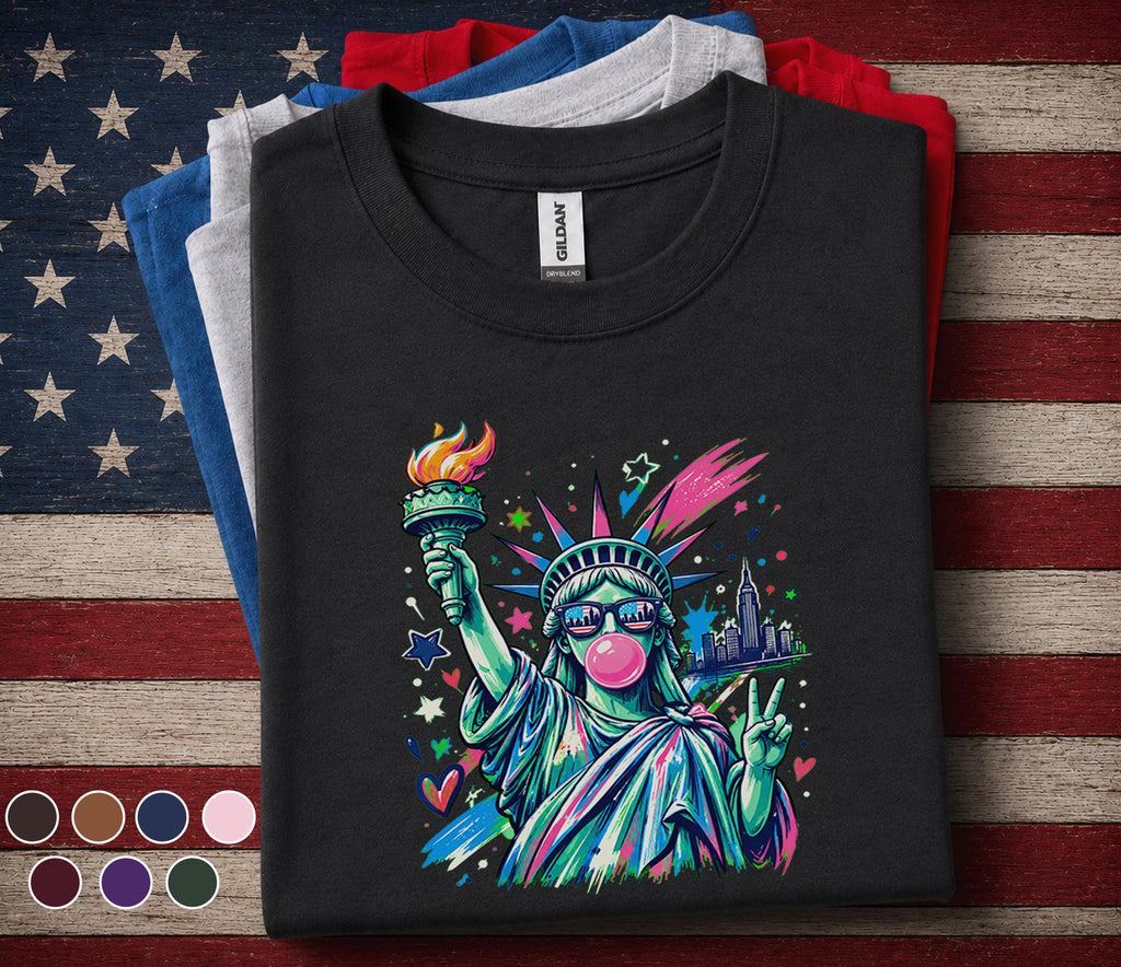 Statue Of Liberty Bubble Gum Shirt, Patriotic 4th Of July Tee, American Independence Day Graphic, USA Freedom Celebration Top Forth of July