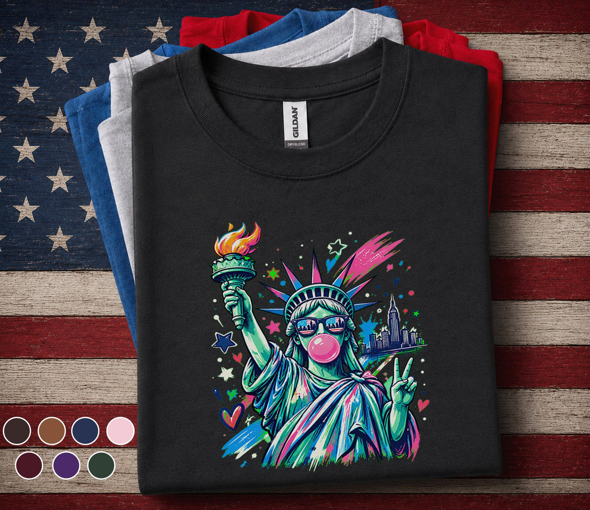 Statue Of Liberty Bubble Gum Shirt, Patriotic 4th Of July Tee, American Independence Day Graphic, USA Freedom Celebration Top Forth of July