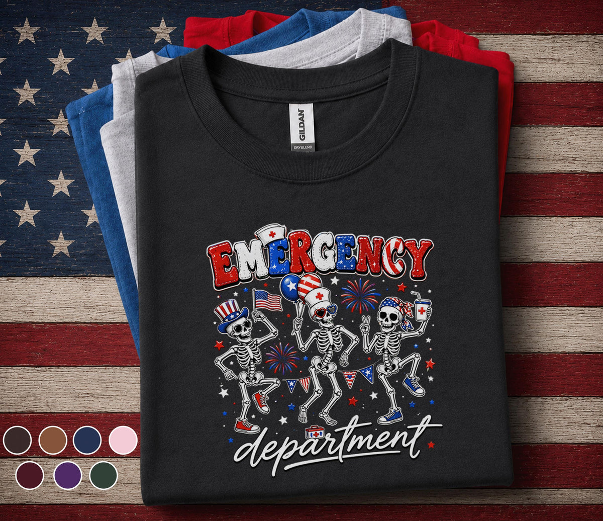 Emergency Department 4th Of July Shirt, Funny ER Nurse Skeleton Tee