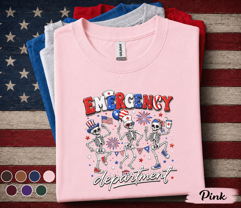 Emergency Department 4th Of July Shirt, Funny ER Nurse Skeleton Tee, Patriotic Emergency Room Staff Shirt, Independence Gift Forth of July
