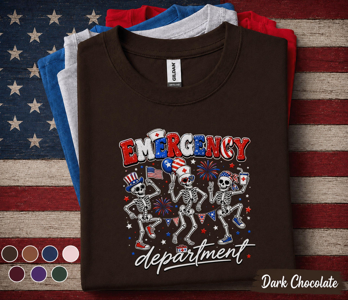 Emergency Department 4th Of July Shirt, Funny ER Nurse Skeleton Tee, Patriotic Emergency Room Staff Shirt, Independence Gift Forth of July