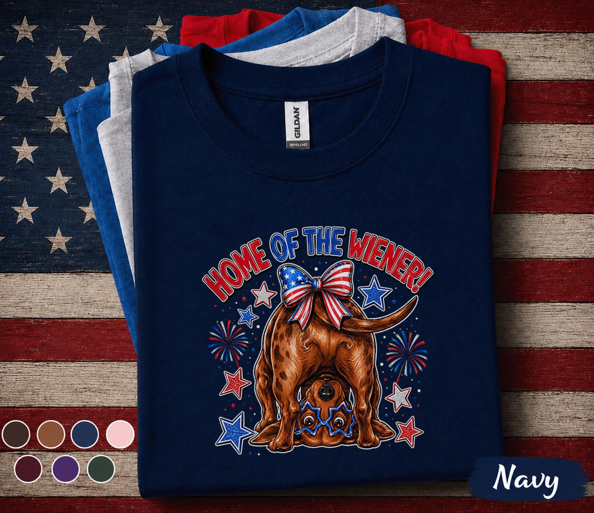 Home Of The Wiener Shirt, Funny Dachshund 4th Of July Tee, Patriotic Wiener Dog Shirt, Forth of July Dog Lover Gift, USA Puppy Top
