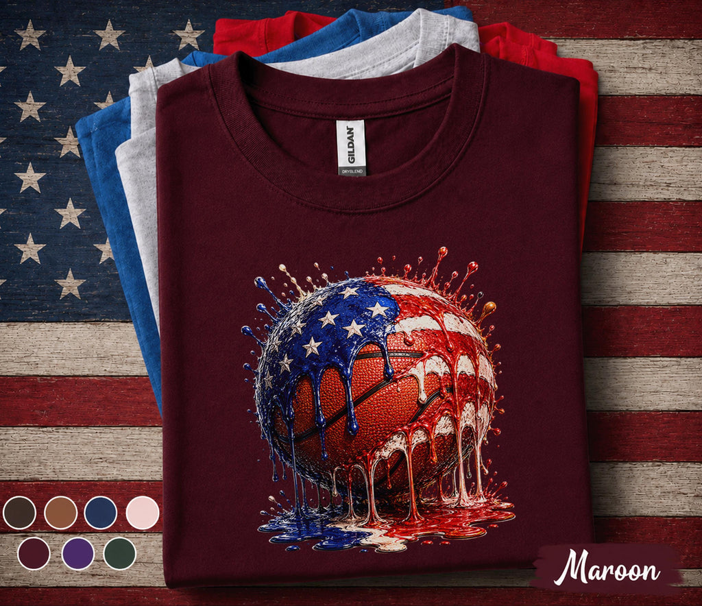 Patriotic Basketball Shirt 4th Of July Tee, USA Flag Basketball Lover Gift, American Sports Fan Shirt, Forth of July Hoops Top