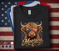 Moorica Highland Cow Shirt Patriotic Cow Tee Funny 4th Of July Shirt American Flag Sunglasses Cow Forth of July Gift ...