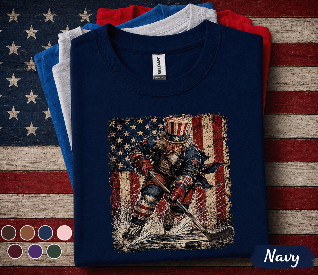 Uncle Sam Hockey Shirt, Patriotic Hockey Player Tee, American Flag Hockey Shirt, 4th Of July Sports Fan Independence Day Gift Forth of July